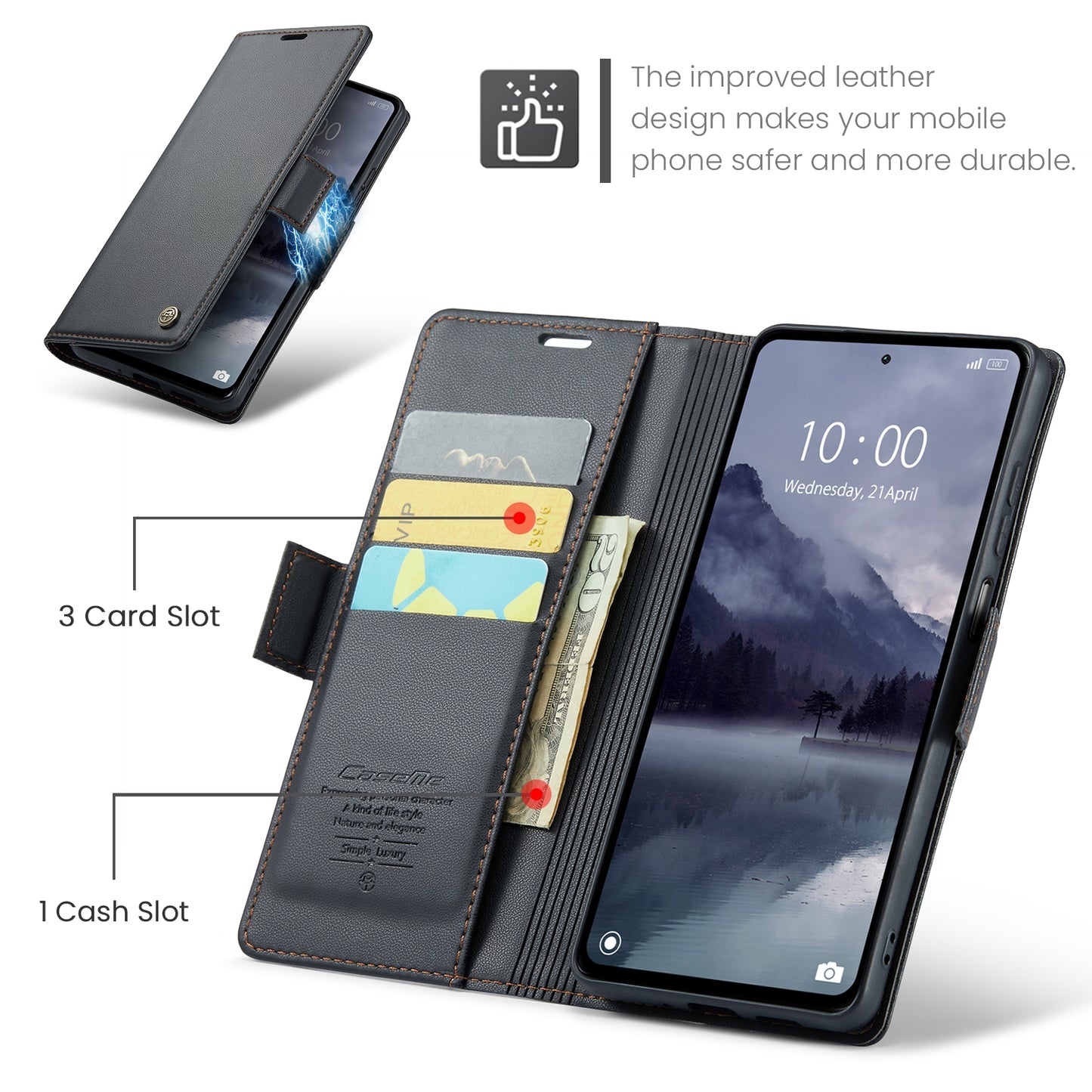 Xiaomi Note 12R Leather Wallet Case - RFID Blocking, Stand Function, Card Slots