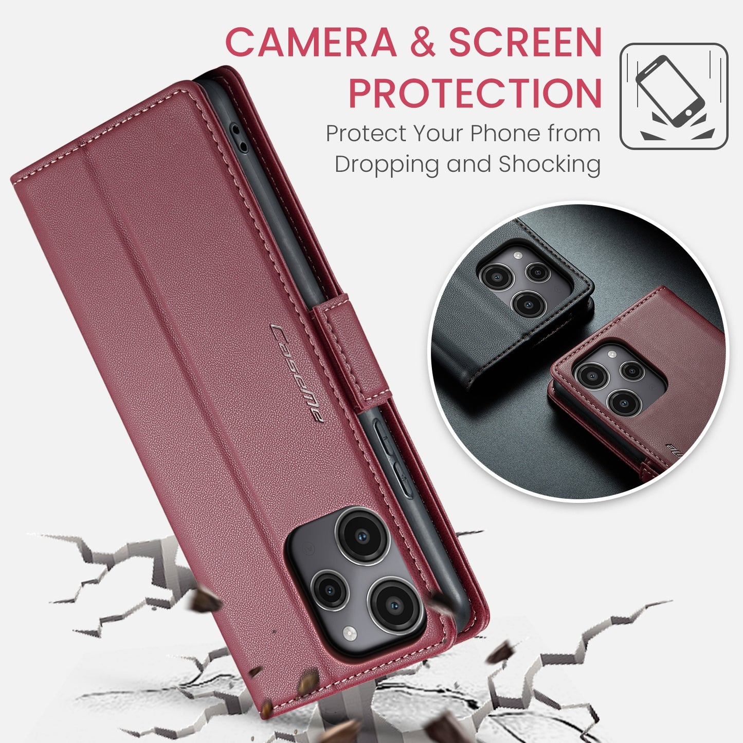 Xiaomi Note 12R Leather Wallet Case - RFID Blocking, Stand Function, Card Slots
