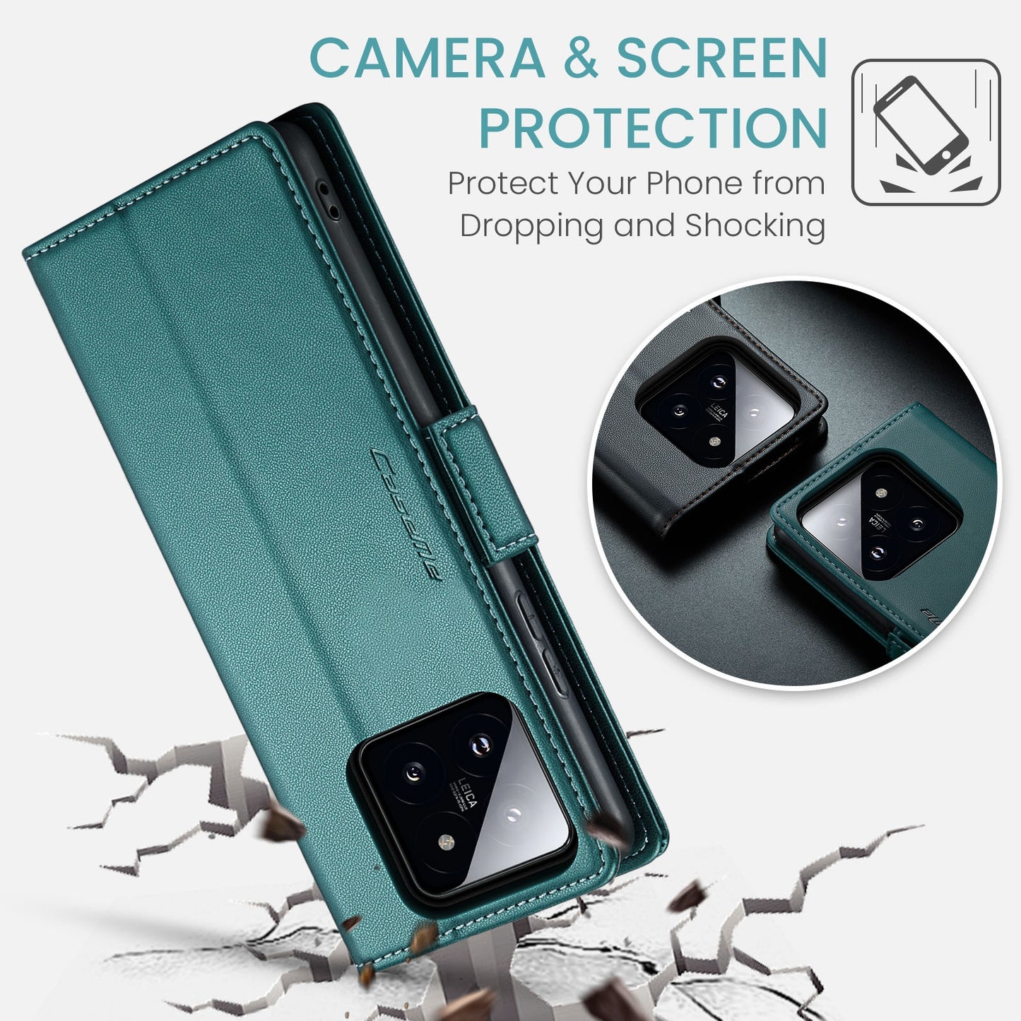 Xiaomi 14 Pro Leather Wallet Case - RFID Blocking, Stand Function, Card Slots