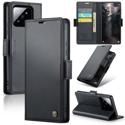Xiaomi 14 Leather Wallet Case - RFID Blocking, Stand Function, Card Slots