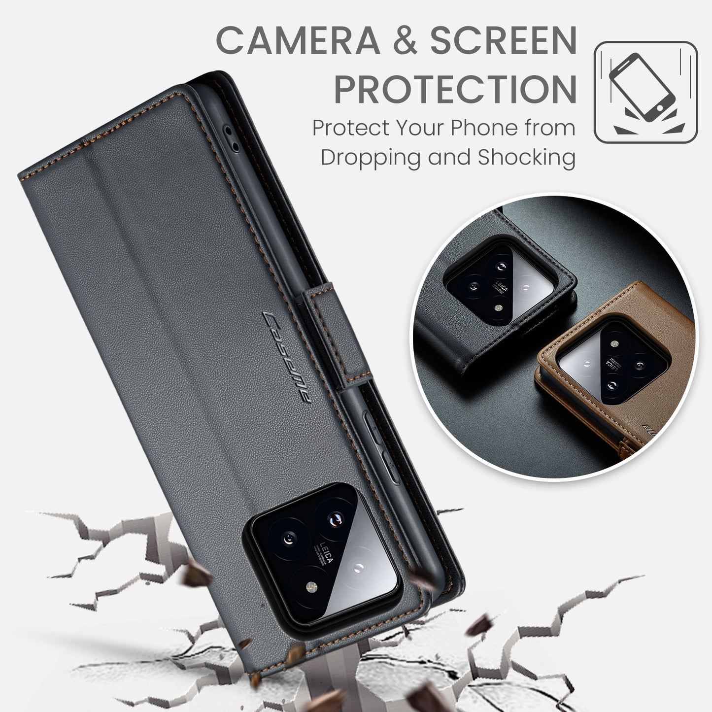 Xiaomi 14 Leather Wallet Case - RFID Blocking, Stand Function, Card Slots
