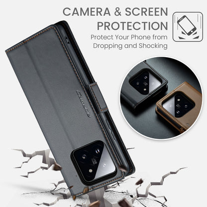 Xiaomi 14 Leather Wallet Case - RFID Blocking, Stand Function, Card Slots