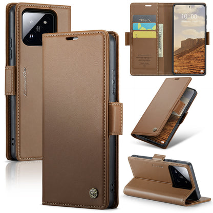 Xiaomi 14 Leather Wallet Case - RFID Blocking, Stand Function, Card Slots