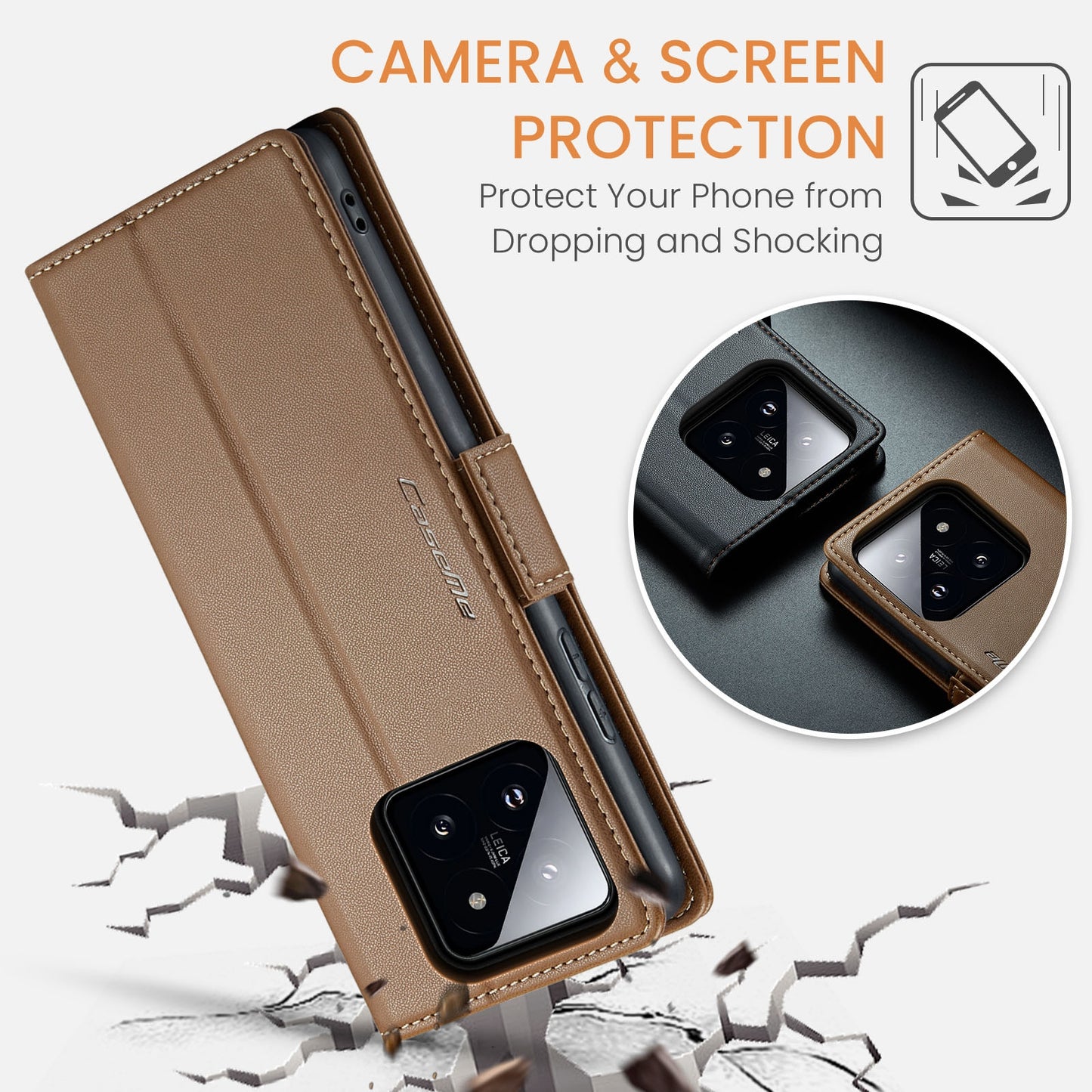 Xiaomi 14 Leather Wallet Case - RFID Blocking, Stand Function, Card Slots