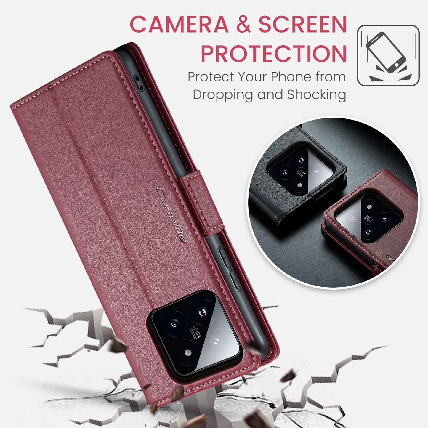 Xiaomi 14 Leather Wallet Case - RFID Blocking, Stand Function, Card Slots