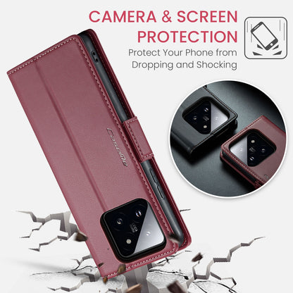 Xiaomi 14 Leather Wallet Case - RFID Blocking, Stand Function, Card Slots