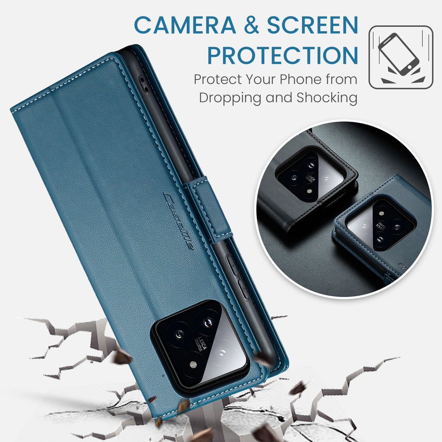 Xiaomi 14 Leather Wallet Case - RFID Blocking, Stand Function, Card Slots