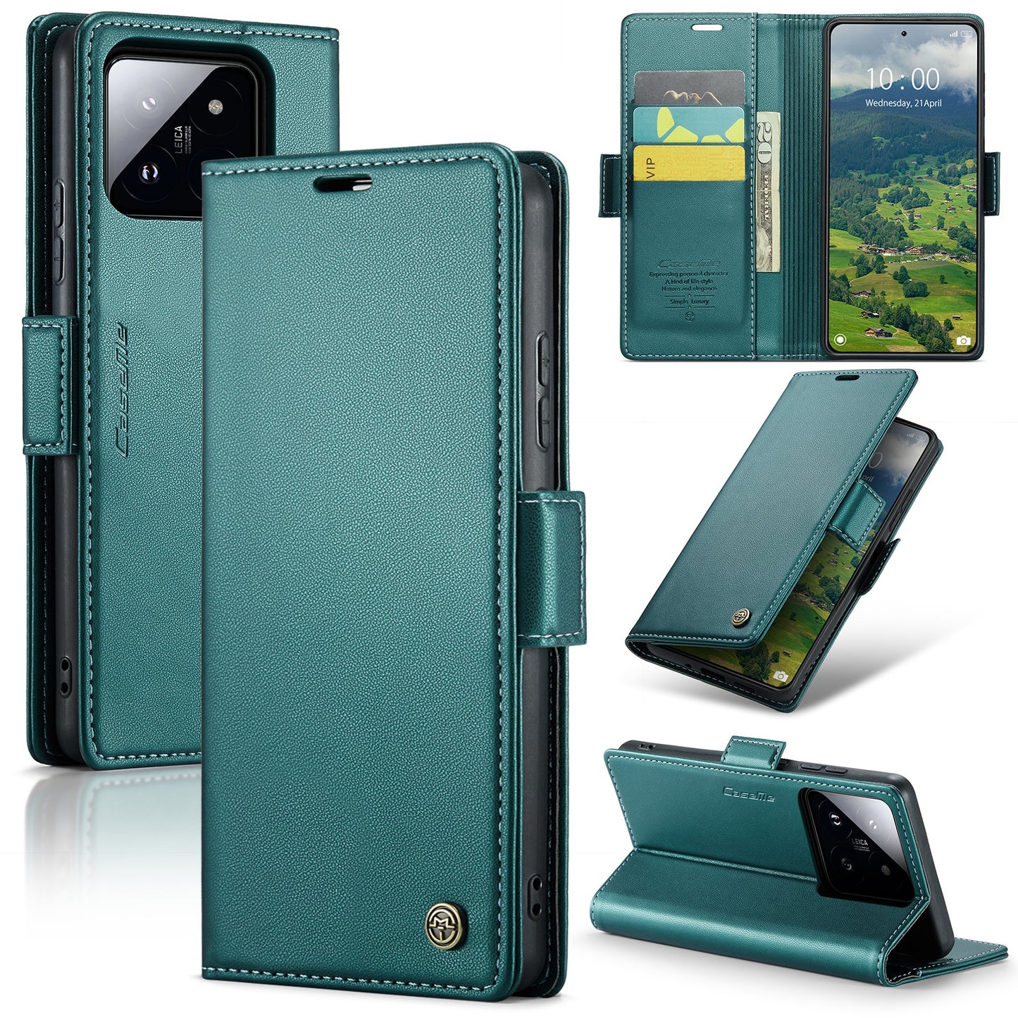 Xiaomi 14 Leather Wallet Case - RFID Blocking, Stand Function, Card Slots