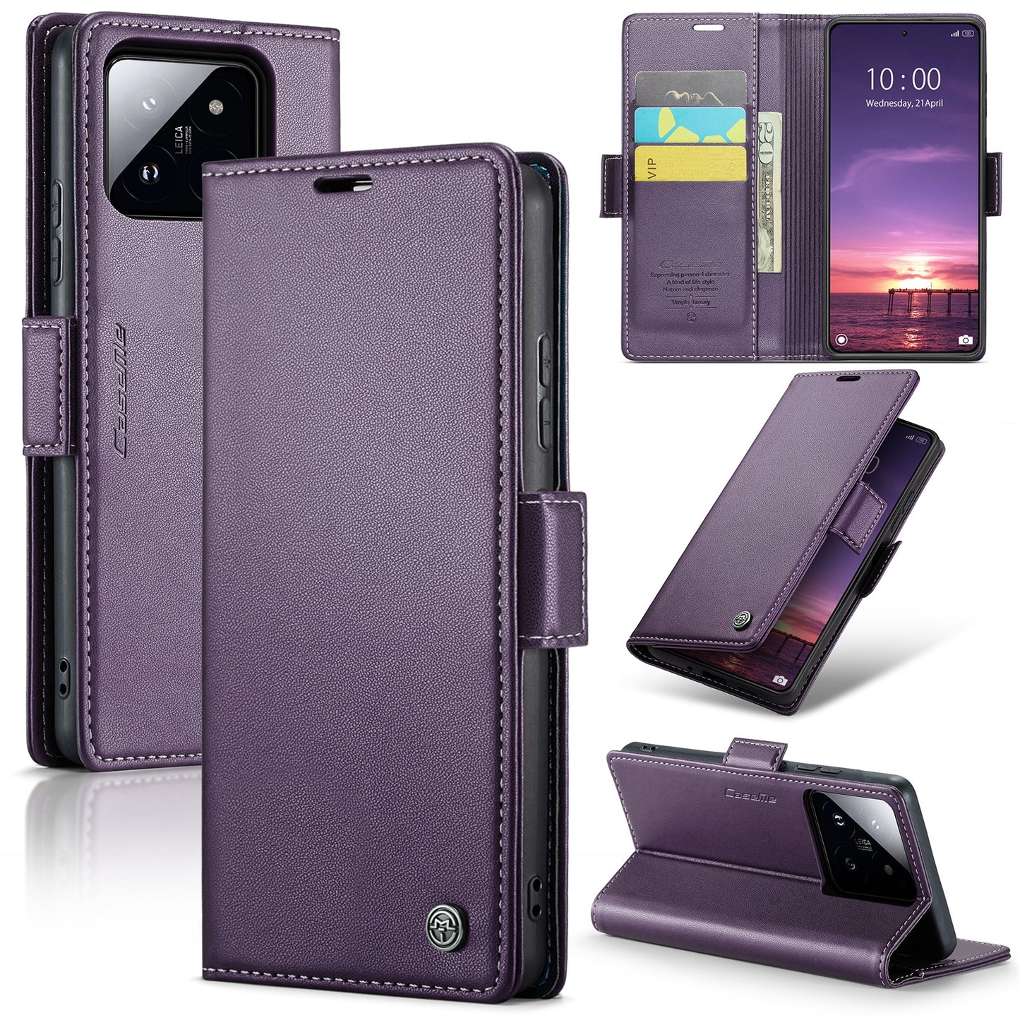 Xiaomi 14 Leather Wallet Case - RFID Blocking, Stand Function, Card Slots