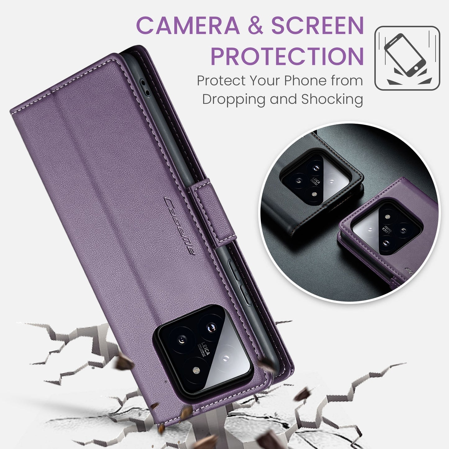 Xiaomi 14 Leather Wallet Case - RFID Blocking, Stand Function, Card Slots