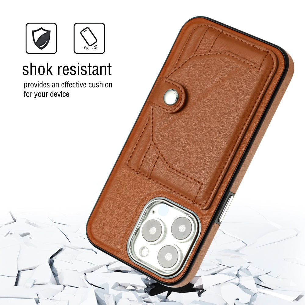 iPhone 14 Pro Shockproof Leather Phone Case with Card Holder - Stylish, Durable, and Convenient