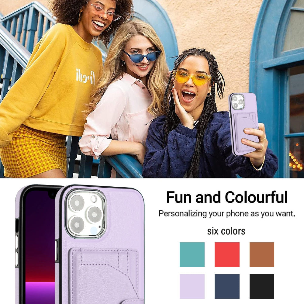 iPhone 15 Pro Max Shockproof Leather Phone Case with Card Holder - Stylish, Durable, and Convenient