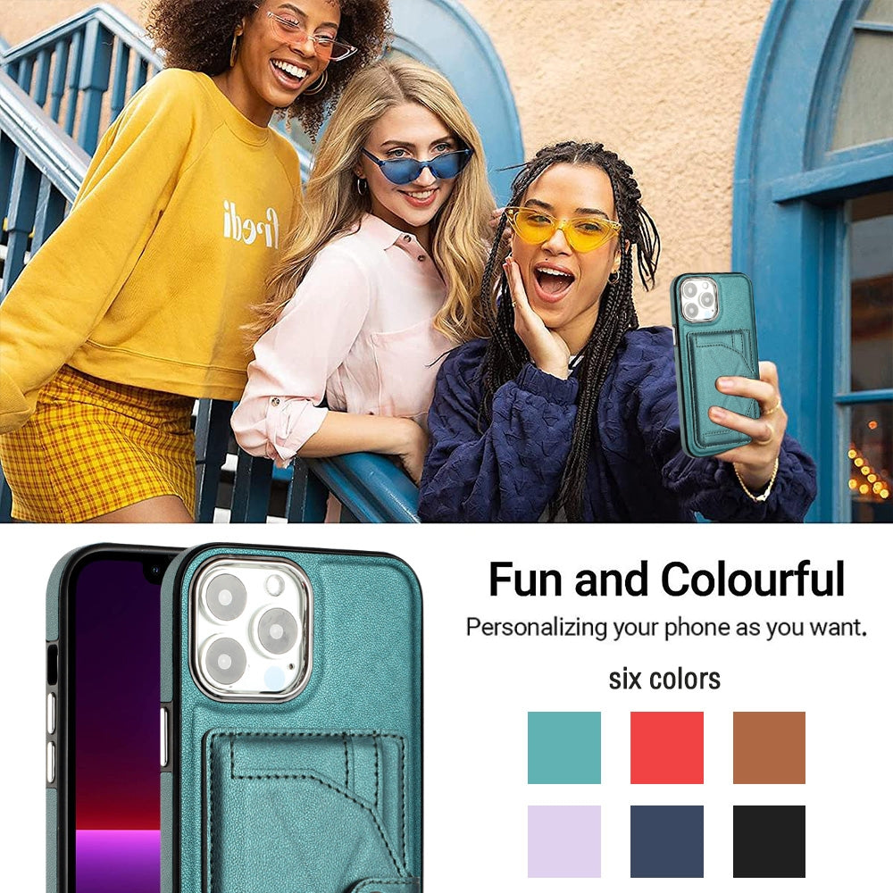 iPhone 15 Pro Max Shockproof Leather Phone Case with Card Holder - Stylish, Durable, and Convenient