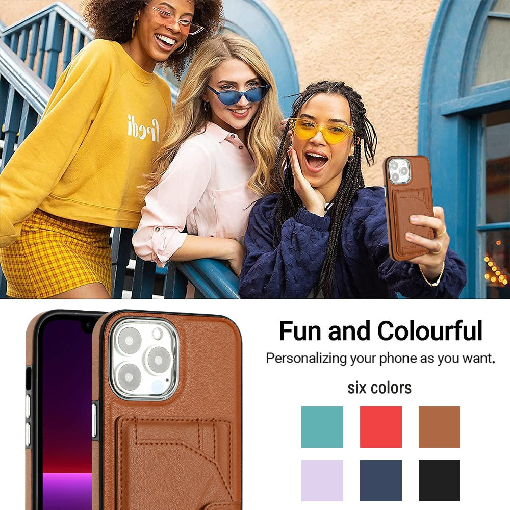 iPhone 15 Pro Max Shockproof Leather Phone Case with Card Holder - Stylish, Durable, and Convenient