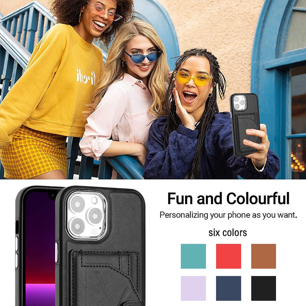 iPhone 15 Pro Max Shockproof Leather Phone Case with Card Holder - Stylish, Durable, and Convenient