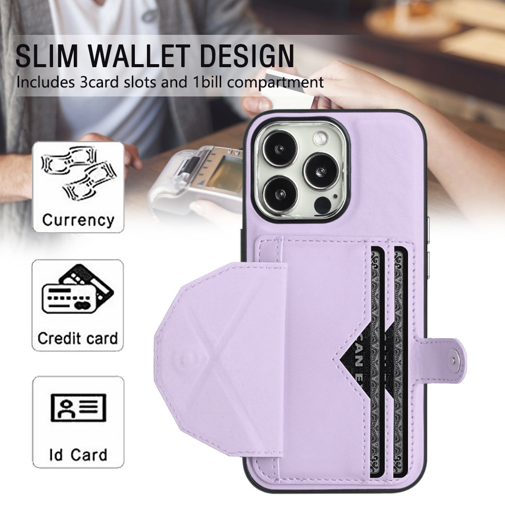 iPhone 15 Pro Shockproof Leather Phone Case with Card Holder - Stylish, Durable, and Convenient