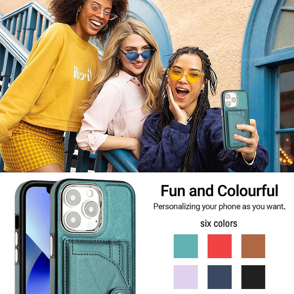 iPhone 15 Pro Shockproof Leather Phone Case with Card Holder - Stylish, Durable, and Convenient