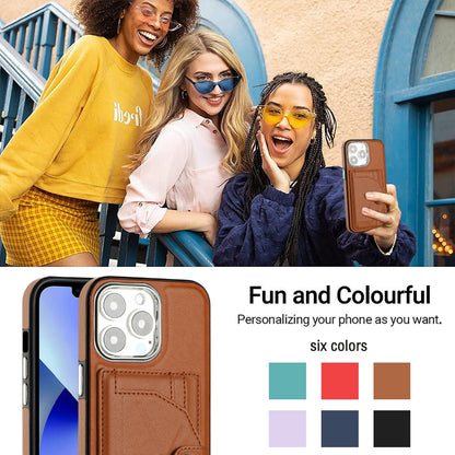iPhone 15 Pro Shockproof Leather Phone Case with Card Holder - Stylish, Durable, and Convenient