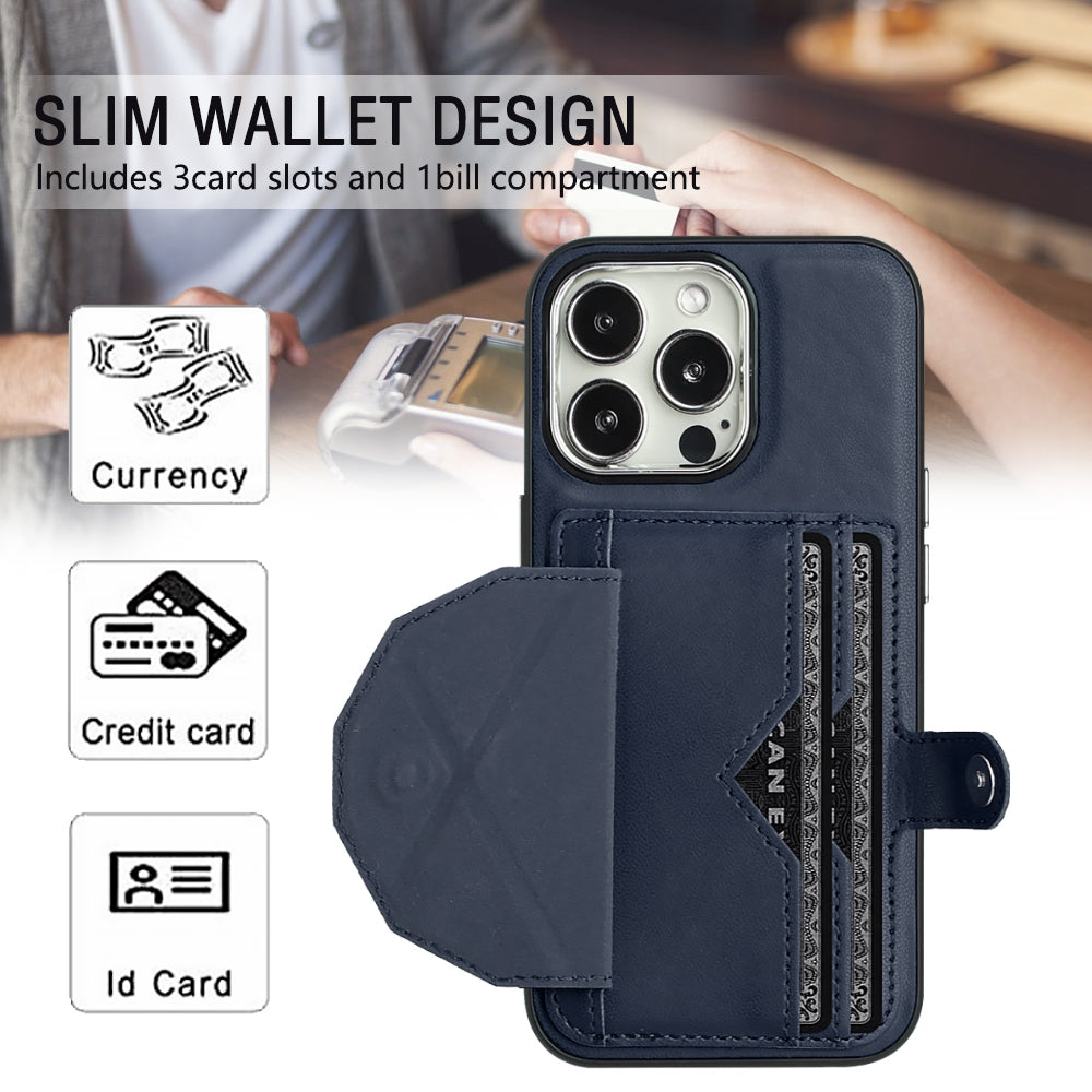 iPhone 15 Pro Shockproof Leather Phone Case with Card Holder - Stylish, Durable, and Convenient