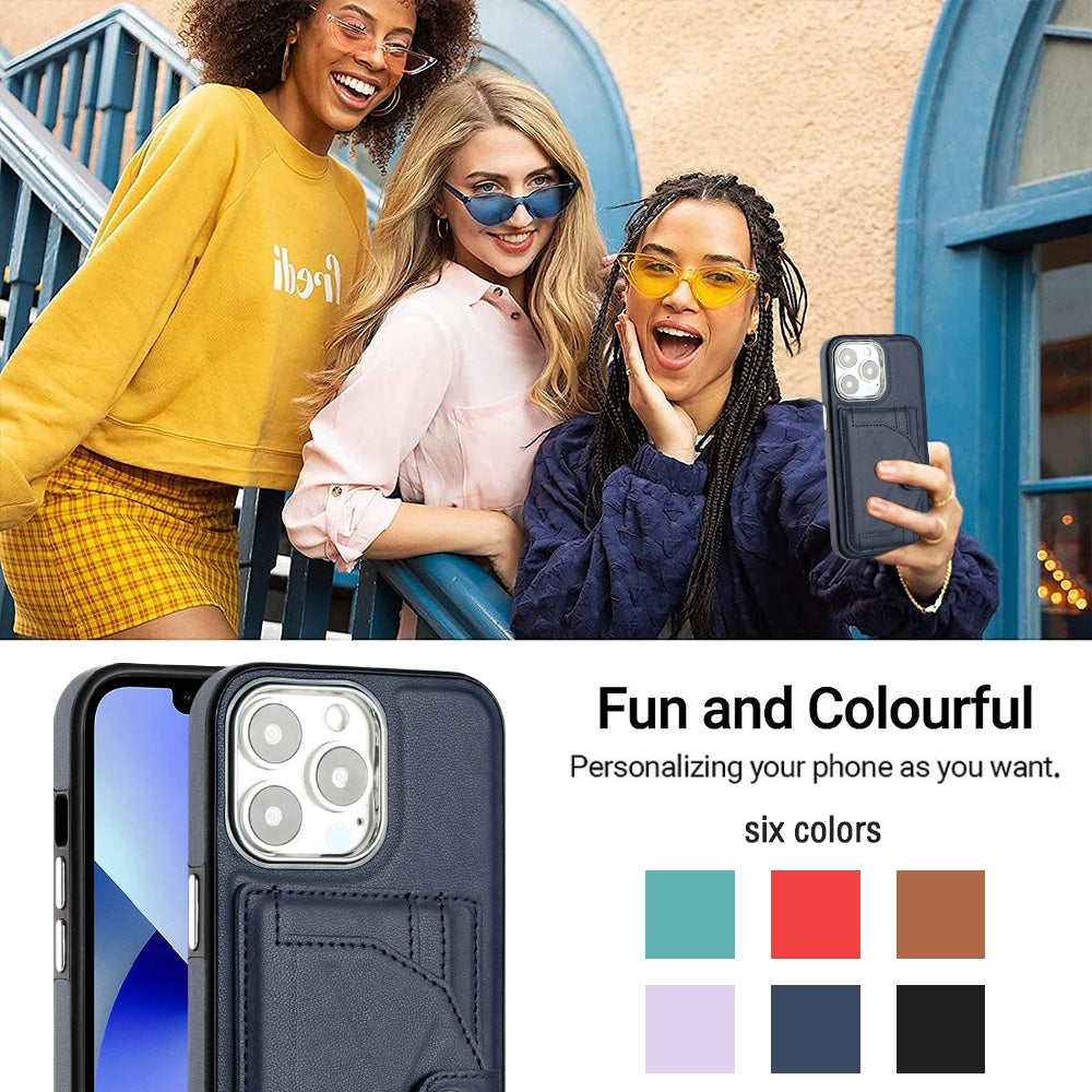 iPhone 15 Pro Shockproof Leather Phone Case with Card Holder - Stylish, Durable, and Convenient