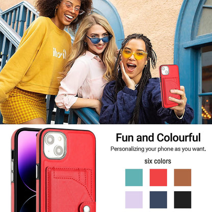 iPhone 15 Plus Shockproof Leather Phone Case with Card Holder - Stylish, Durable, and Convenient