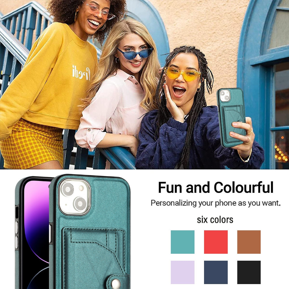 iPhone 15 Plus Shockproof Leather Phone Case with Card Holder - Stylish, Durable, and Convenient
