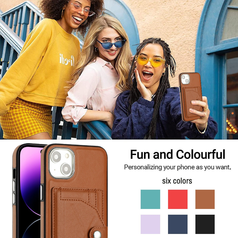 iPhone 15 Plus Shockproof Leather Phone Case with Card Holder - Stylish, Durable, and Convenient