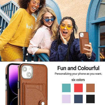iPhone 15 Plus Shockproof Leather Phone Case with Card Holder - Stylish, Durable, and Convenient