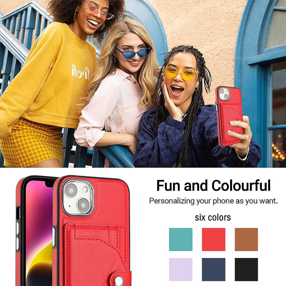 iPhone 15 Shockproof Leather Phone Case with Card Holder - Stylish, Durable, and Convenient