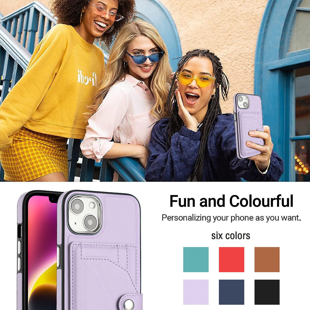 iPhone 15 Shockproof Leather Phone Case with Card Holder - Stylish, Durable, and Convenient