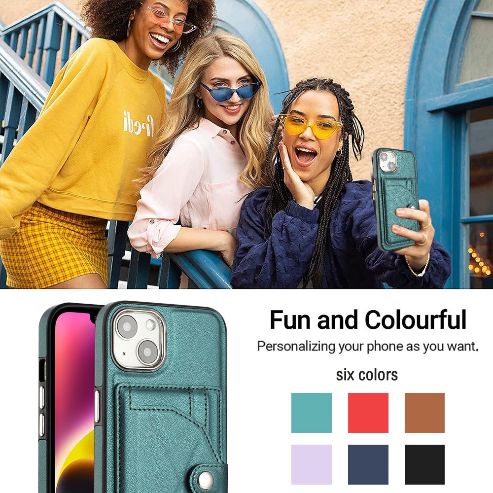 iPhone 15 Shockproof Leather Phone Case with Card Holder - Stylish, Durable, and Convenient