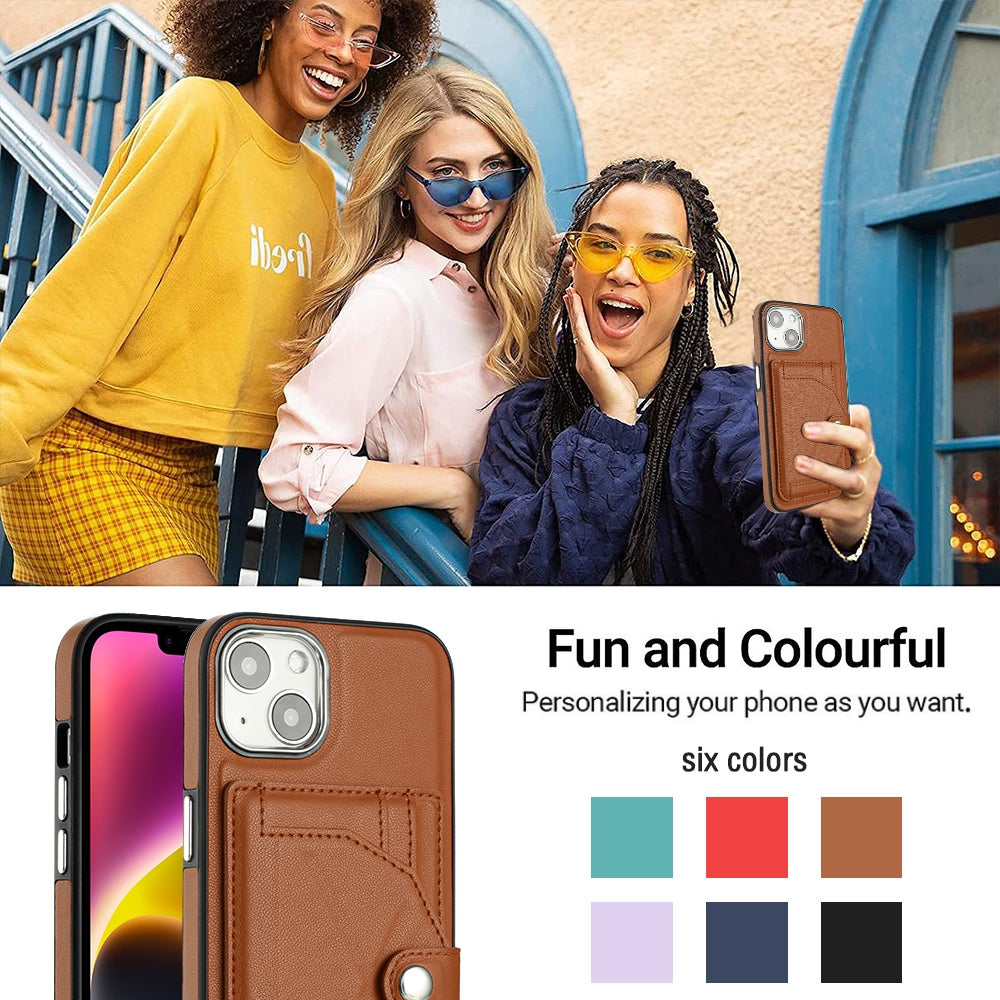 iPhone 15 Shockproof Leather Phone Case with Card Holder - Stylish, Durable, and Convenient