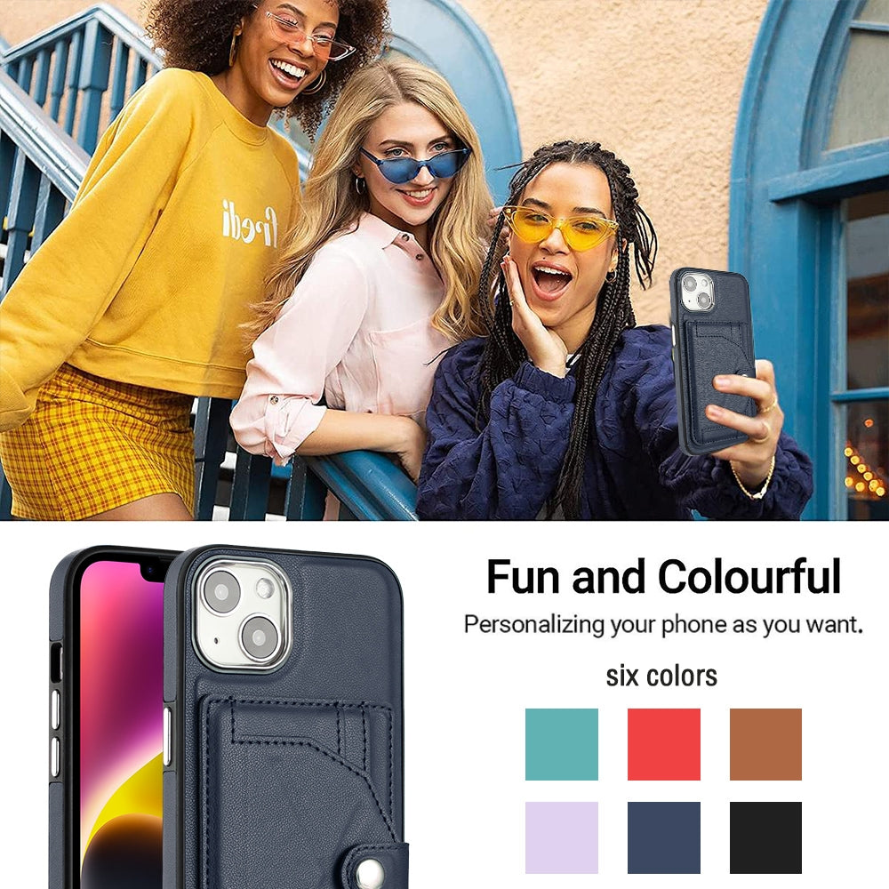iPhone 15 Shockproof Leather Phone Case with Card Holder - Stylish, Durable, and Convenient