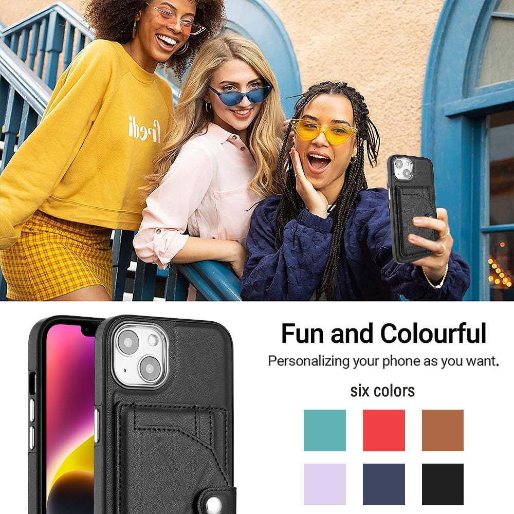 iPhone 15 Shockproof Leather Phone Case with Card Holder - Stylish, Durable, and Convenient