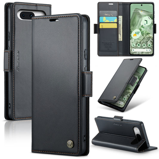 Google Pixel 8a Leather Wallet Case - RFID Blocking, Stand Function, Card Slots