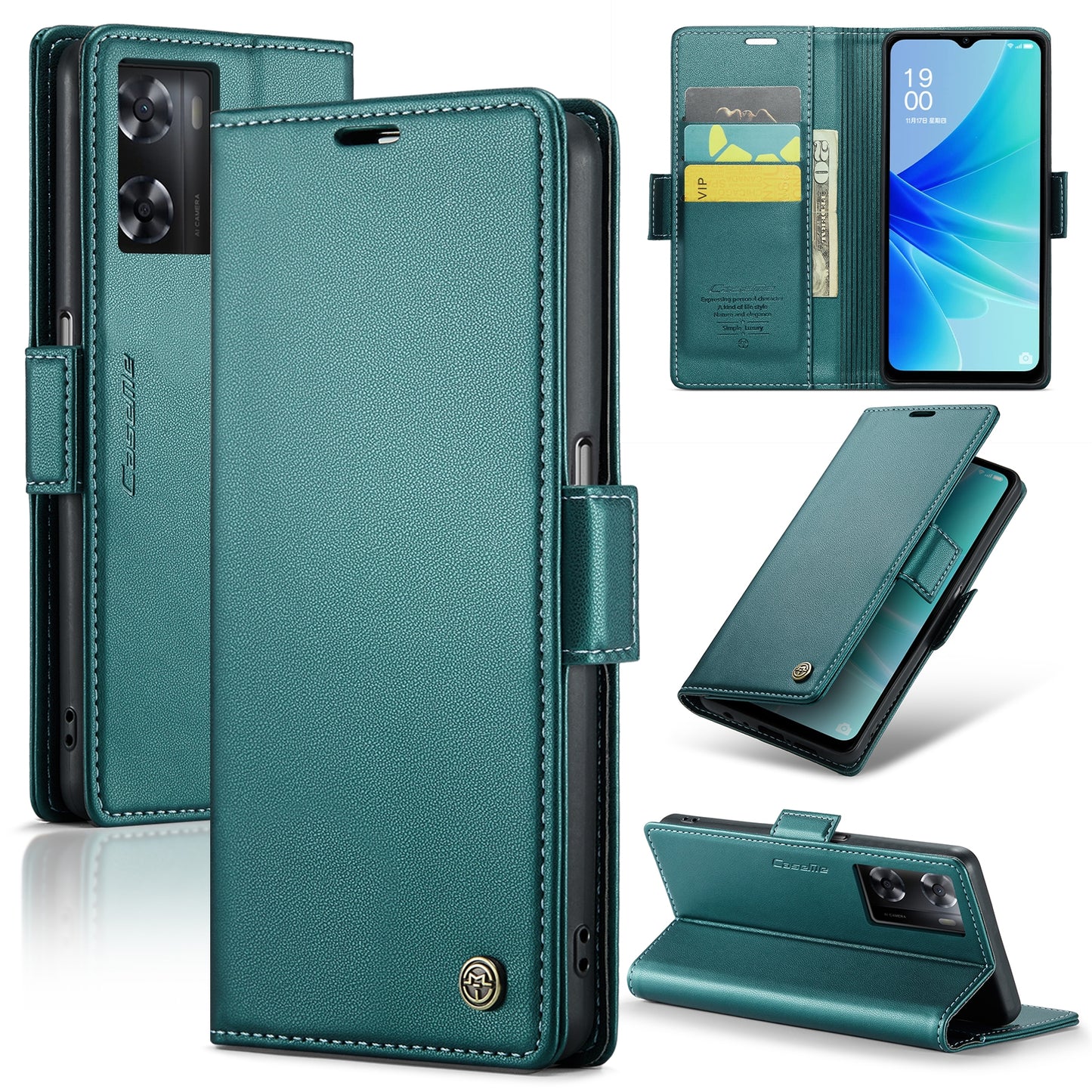 OPPO A57/A57s 4G Leather Wallet Case - RFID Blocking, Stand Function, Card Slots