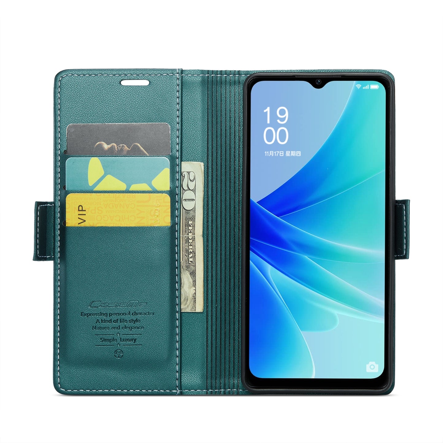 OPPO A57/A57s 4G Leather Wallet Case - RFID Blocking, Stand Function, Card Slots