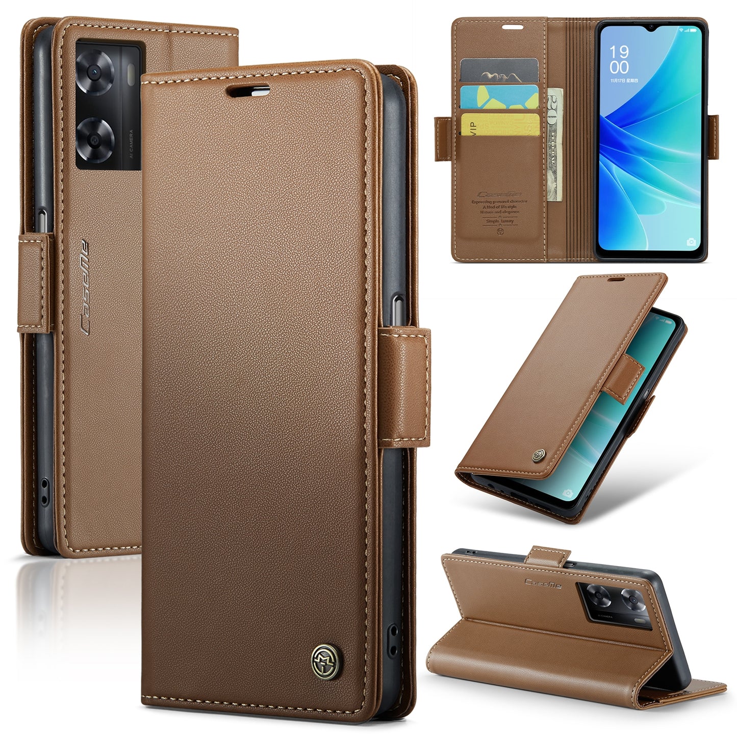 OPPO A77 4G Leather Wallet Case - RFID Blocking, Stand Function, Card Slots