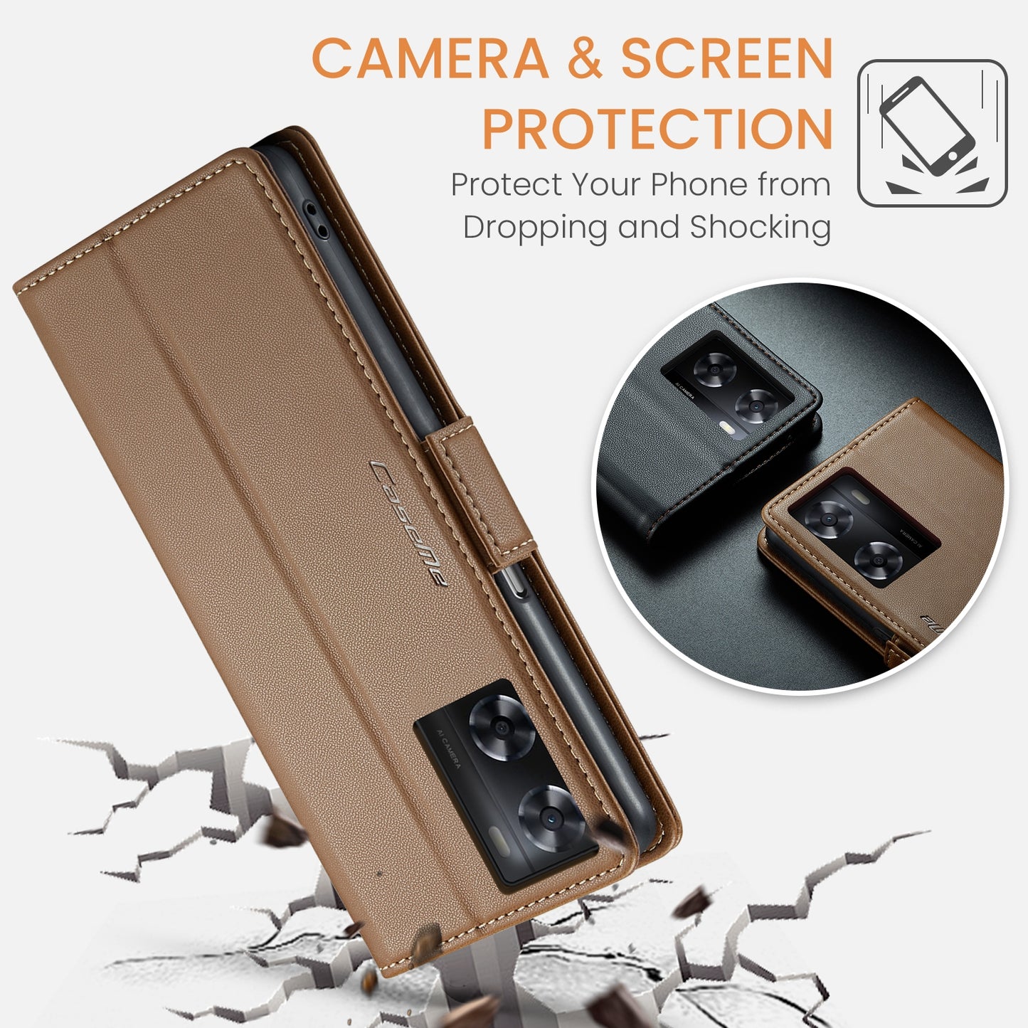 OPPO A77s Leather Wallet Case - RFID Blocking, Stand Function, Card Slots