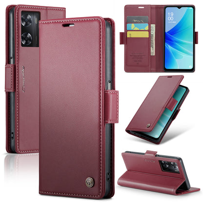 OPPO A77s Leather Wallet Case - RFID Blocking, Stand Function, Card Slots
