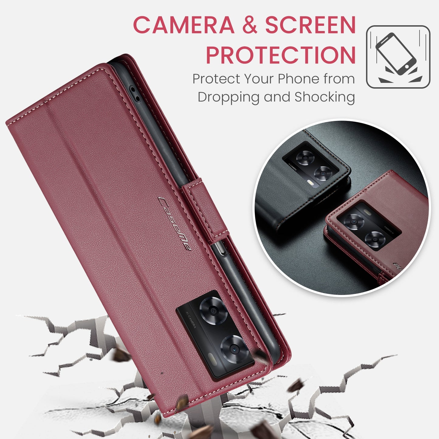 OPPO A77s Leather Wallet Case - RFID Blocking, Stand Function, Card Slots