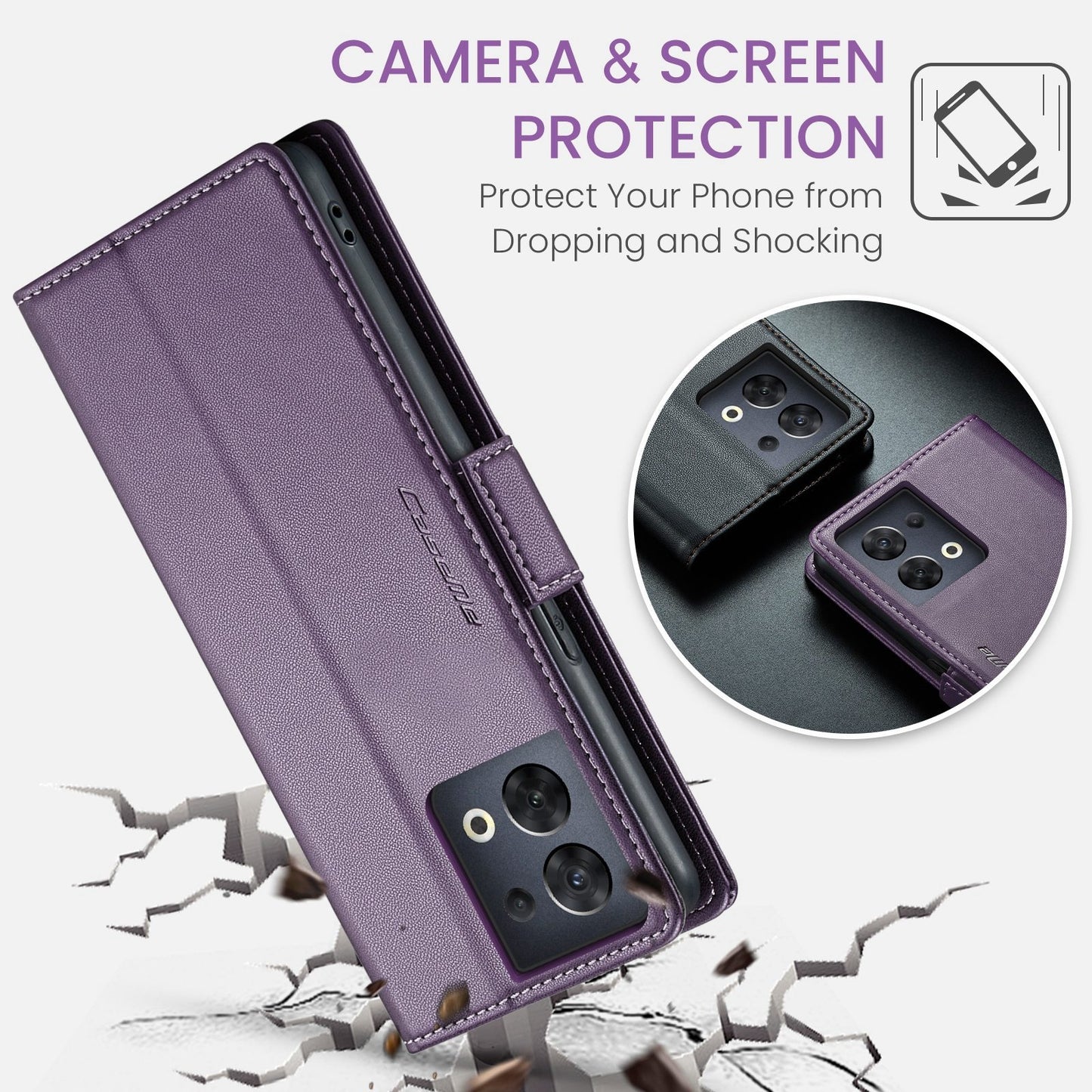 OPPO A77s Leather Wallet Case - RFID Blocking, Stand Function, Card Slots