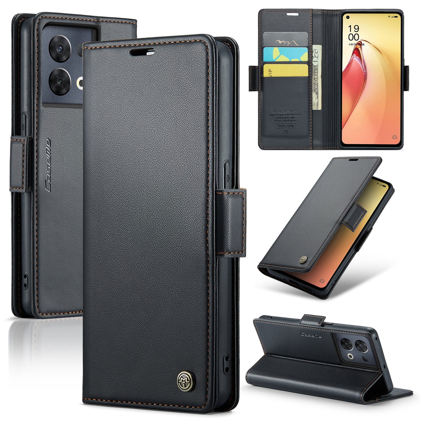 OPPO Reno8 Pro 5G Leather Wallet Case - RFID Blocking, Stand Function, Card Slots