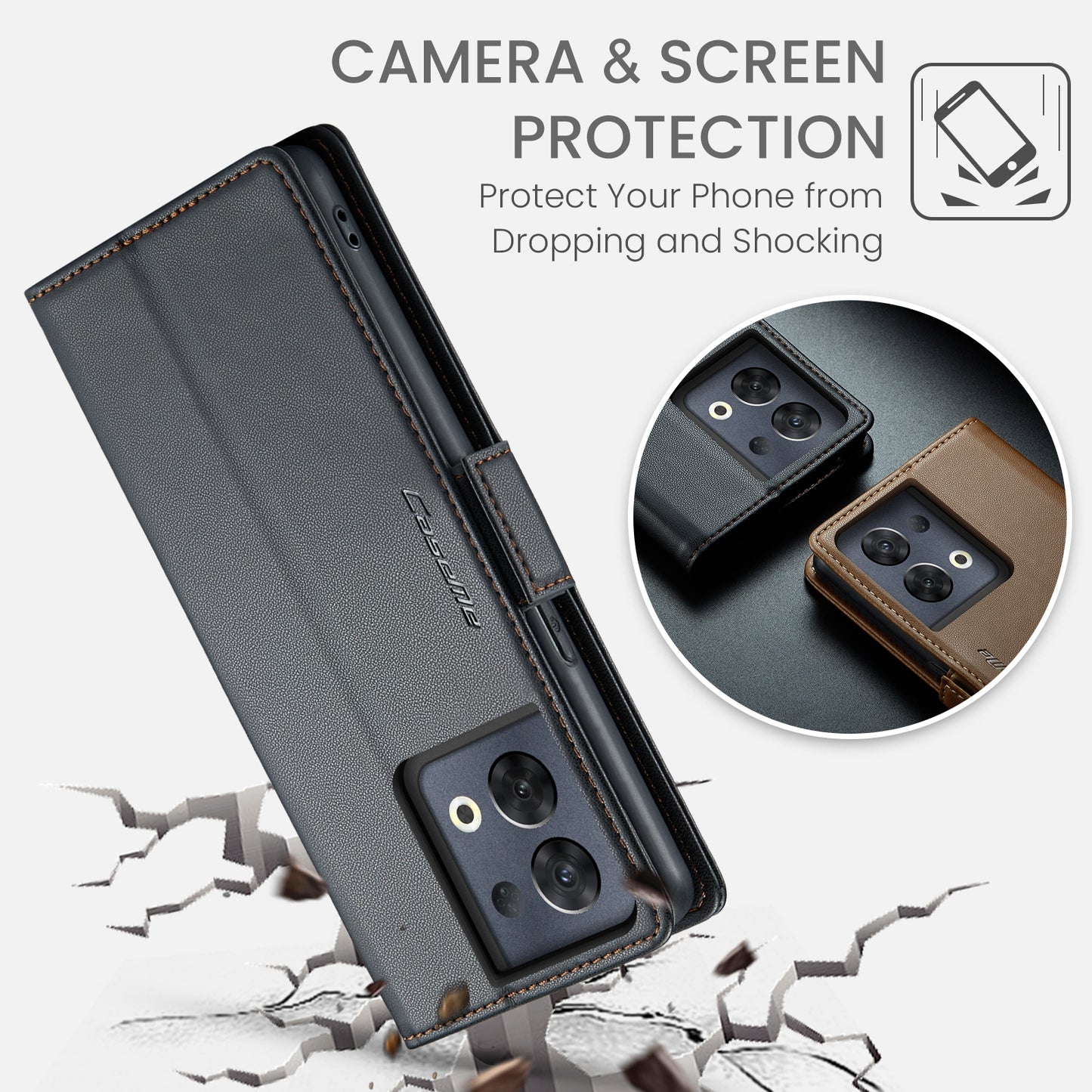 OPPO Reno8 Pro 5G Leather Wallet Case - RFID Blocking, Stand Function, Card Slots