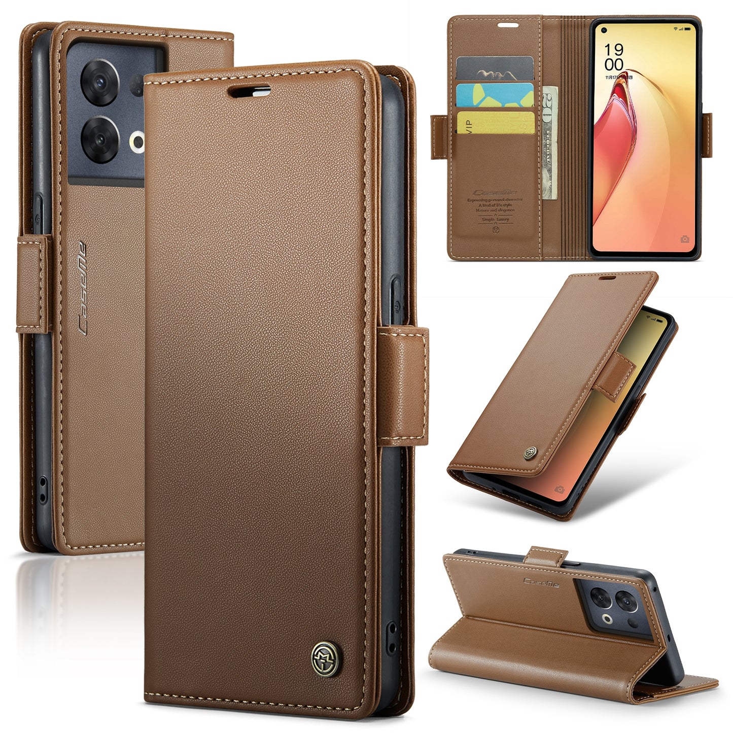 OPPO Reno8 Pro 5G Leather Wallet Case - RFID Blocking, Stand Function, Card Slots