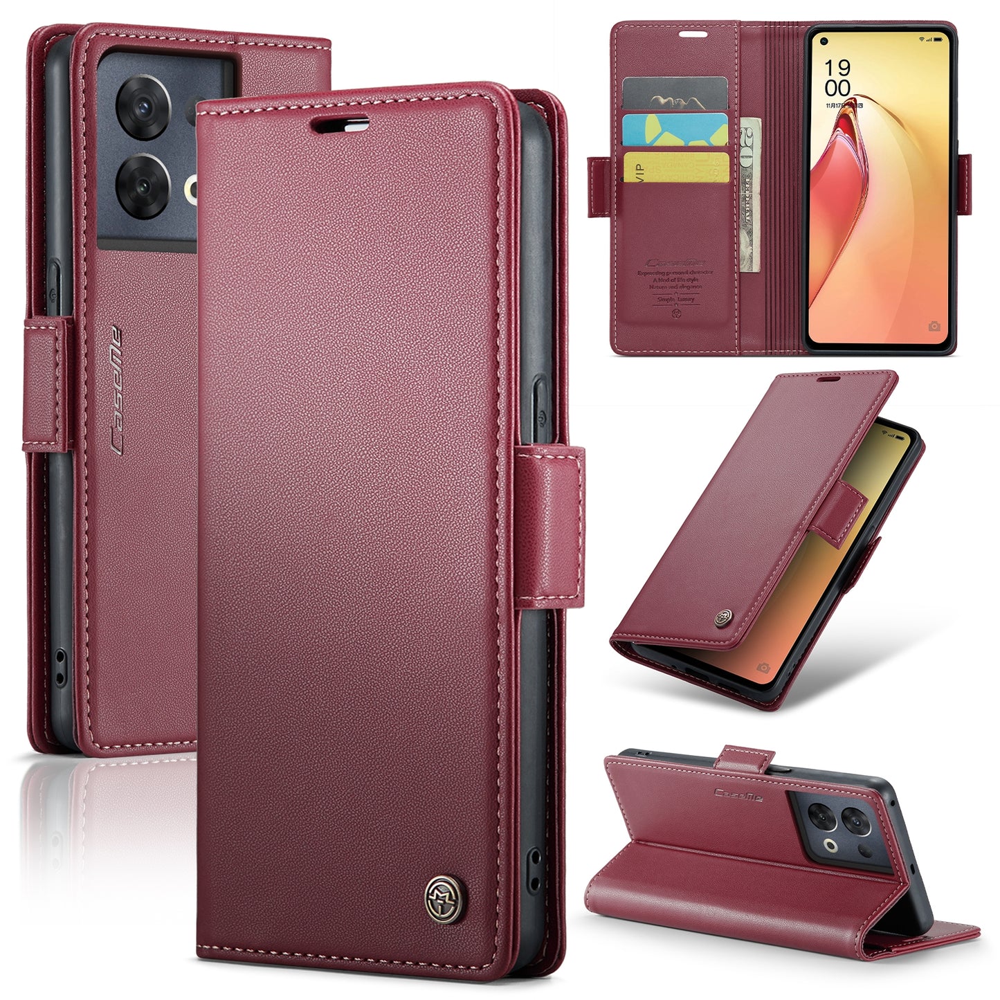 OPPO Reno8 Pro 5G Leather Wallet Case - RFID Blocking, Stand Function, Card Slots