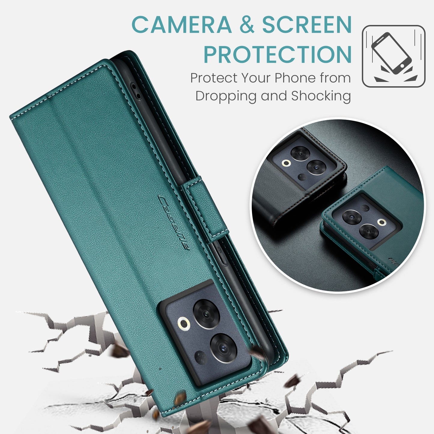 OPPO Reno8 Pro 5G Leather Wallet Case - RFID Blocking, Stand Function, Card Slots