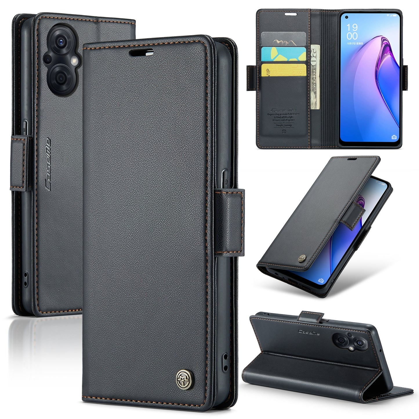 OPPO Reno7 Z/Reno7 Lite Leather Wallet Case - RFID Blocking, Stand Function, Card Slots