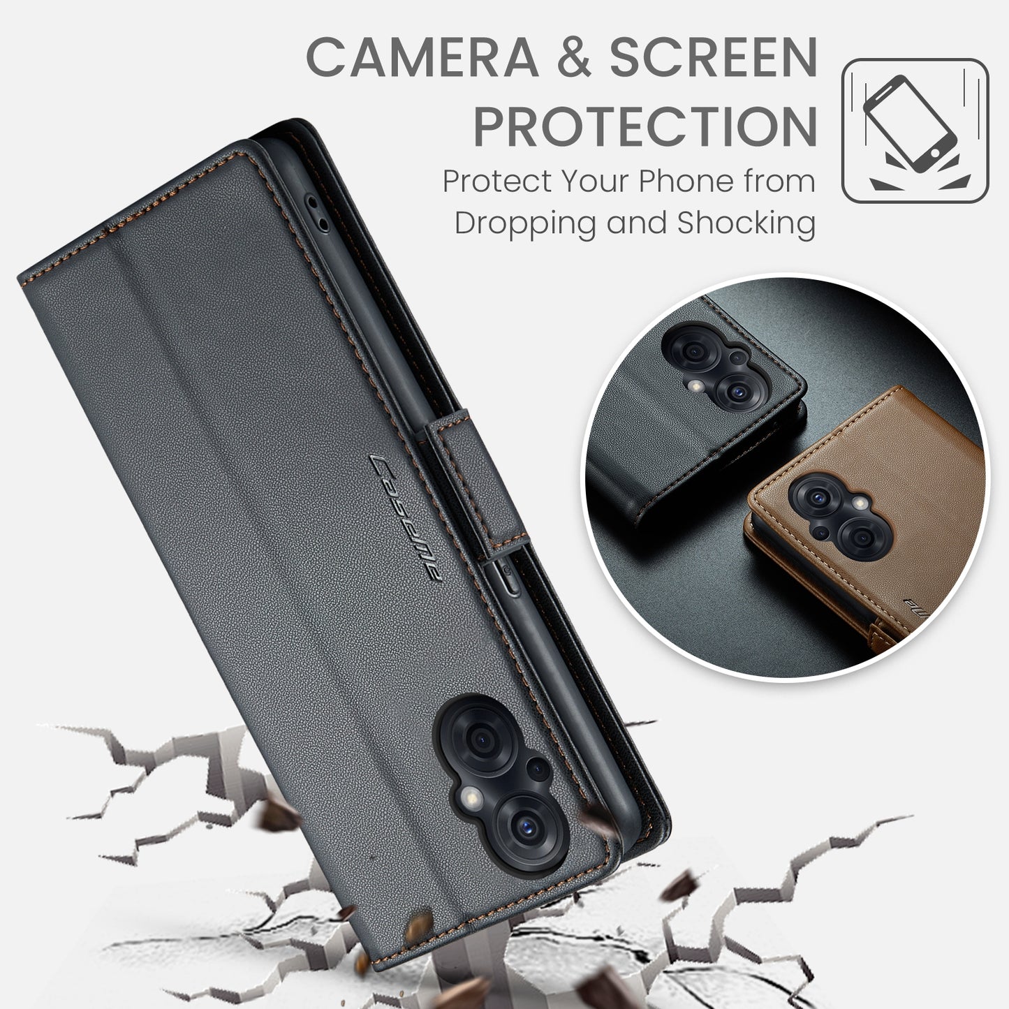 OPPO Reno7 Z/Reno7 Lite Leather Wallet Case - RFID Blocking, Stand Function, Card Slots