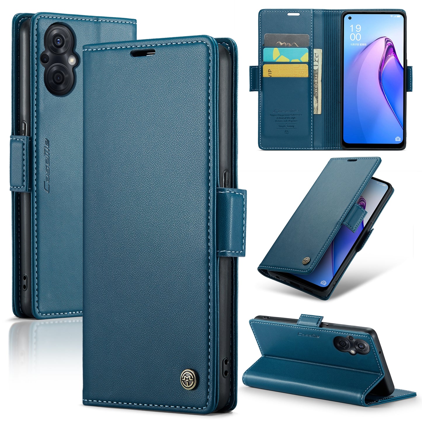 OPPO Reno8 Lite Leather Wallet Case - RFID Blocking, Stand Function, Card Slots